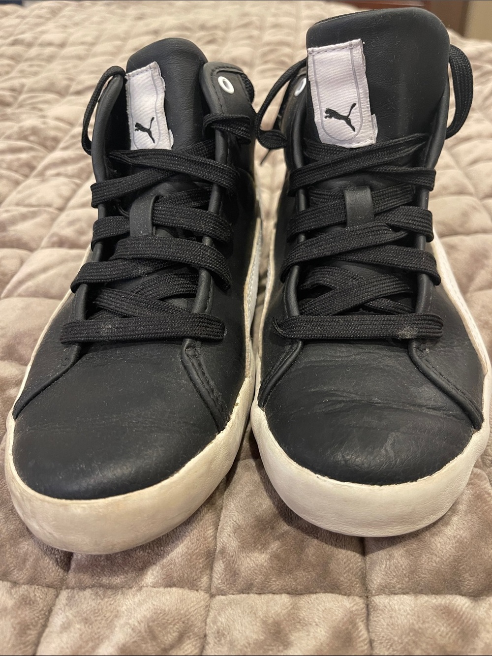 Puma Kids Black and White High-Top Sneakers